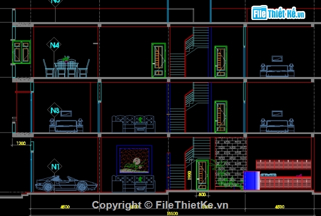 nhà phố 3 tầng,Bản cad thiết kế,nhà 3 tầng